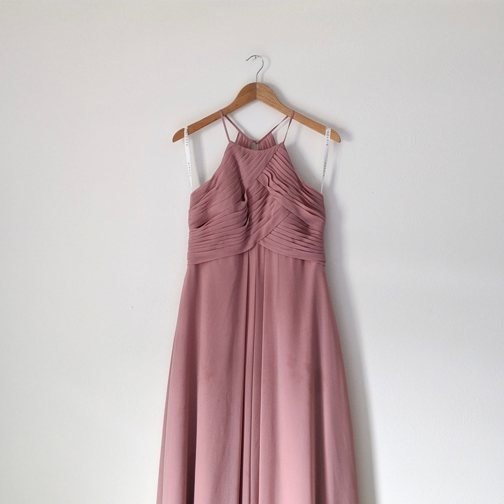 Dusty rose pink azazie floor length bridesmaid dress